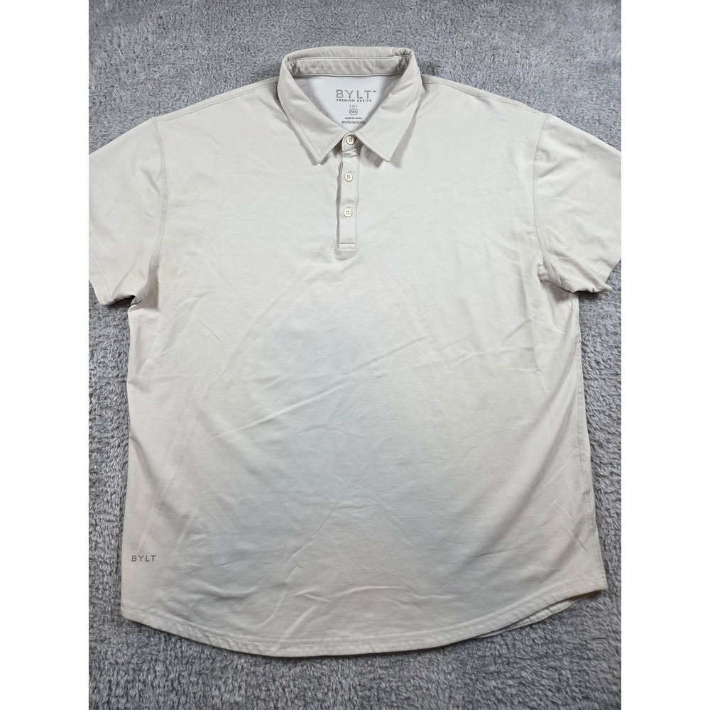 BYLT Premium Basics Lux Polo XXL Sand Tan Mens Short Sleeve Curved Hem Stretch